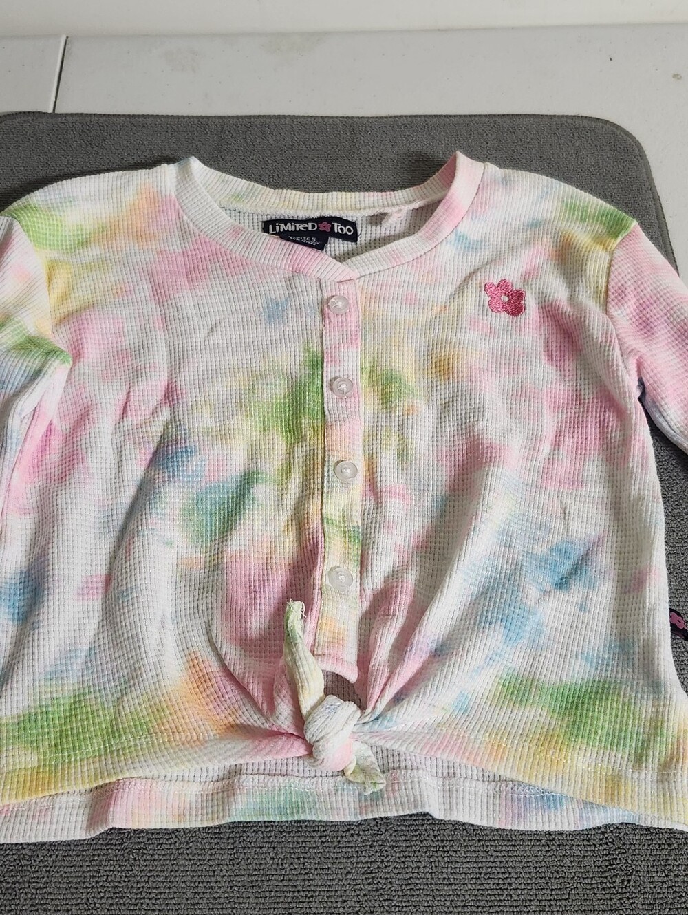 Limited Too Girls' Tie-Dye Waffle Knit Button Front Top - Multi Pink